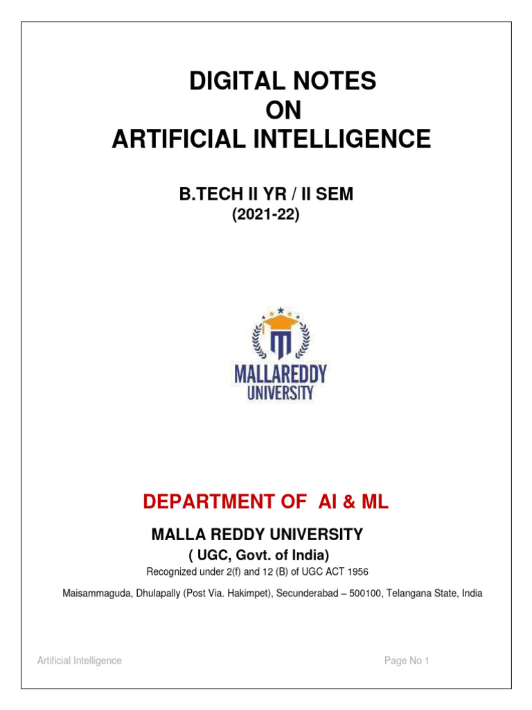 B.Tech AI II Year Digital Notes | PDF | Artificial Intelligence ...