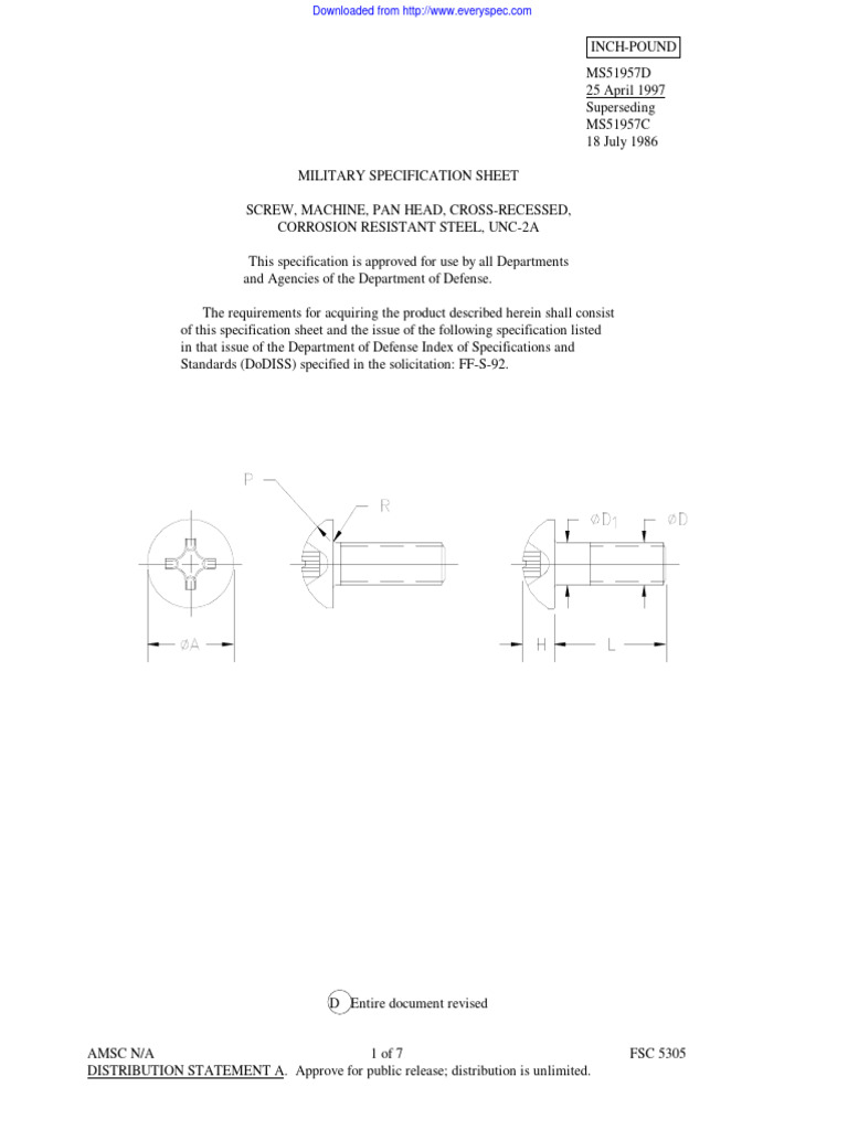 Military Specification for Machine Screws | PDF | Stainless Steel | Screw