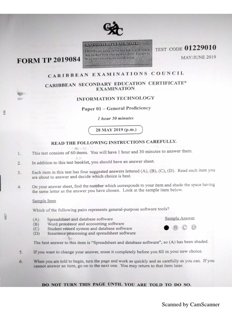 Csec information technology june 2019 p1 pdf