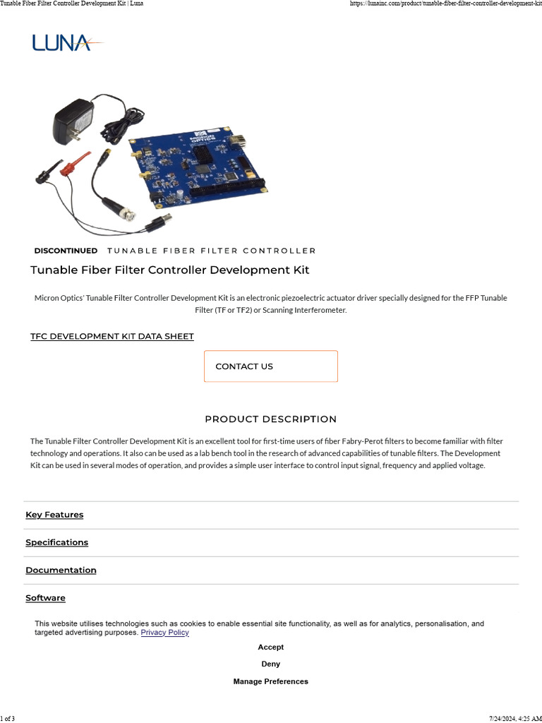 Tunable Fiber Filter Controller Kit | PDF | Filter (Signal Processing ...