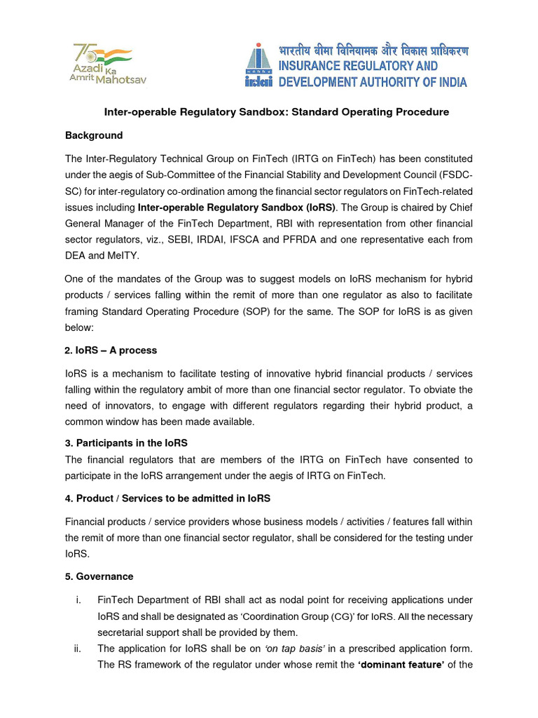 SoP - Inter-Operable Regulatory Sandbox | PDF | Economies