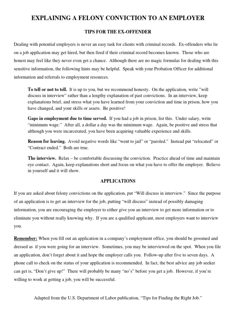 Explaining Felony Convictions to Employers | PDF | Employment | Drug ...