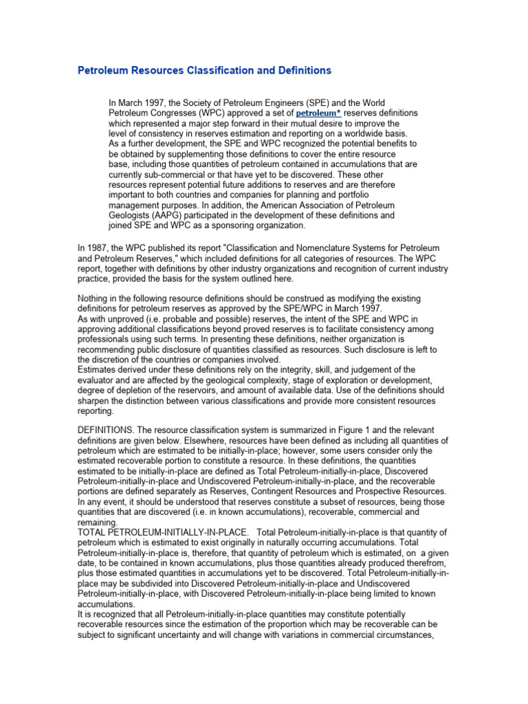 Petroleum Resources Classification And Definitions Pdf