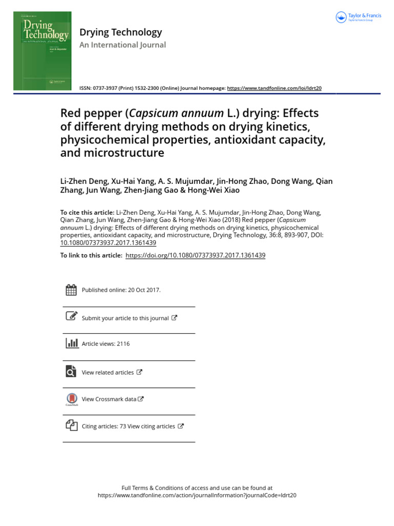 Red Pepper Capsicum Annuum L. Drying Effects of Different Drying ...