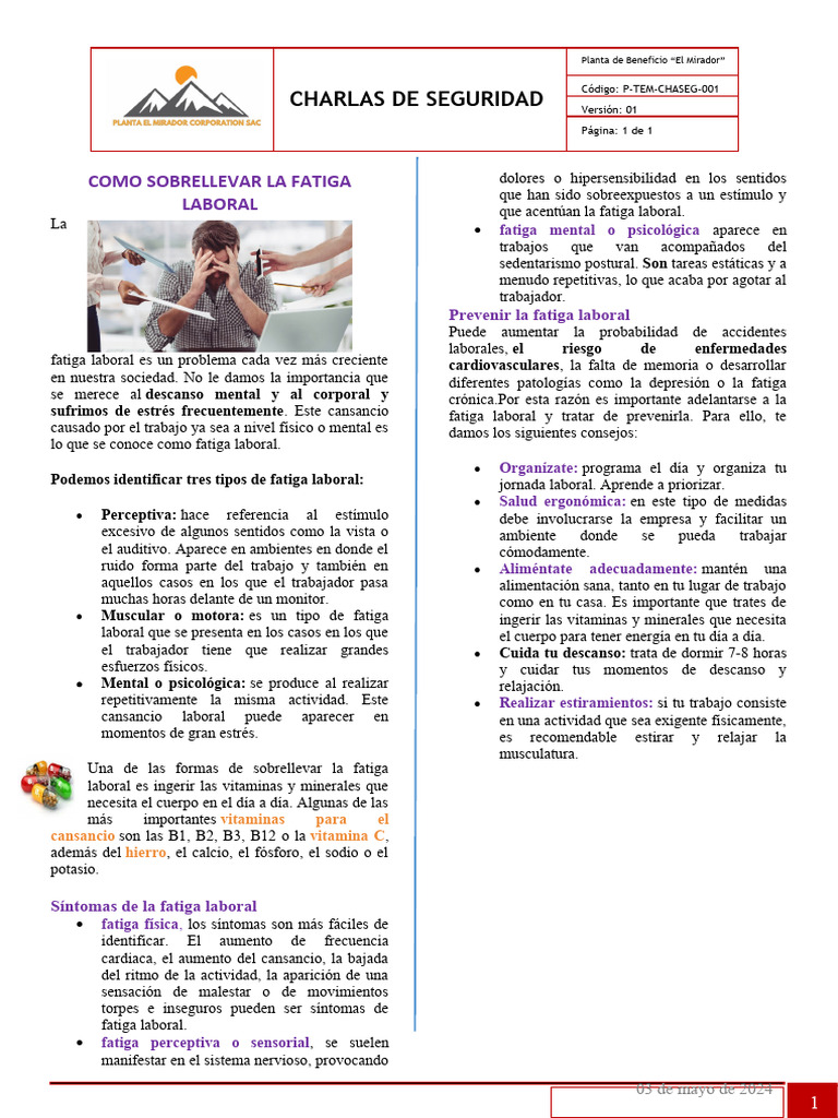 Prevención de Fatiga Laboral | PDF | Medicina CLINICA | Enfermedades y ...