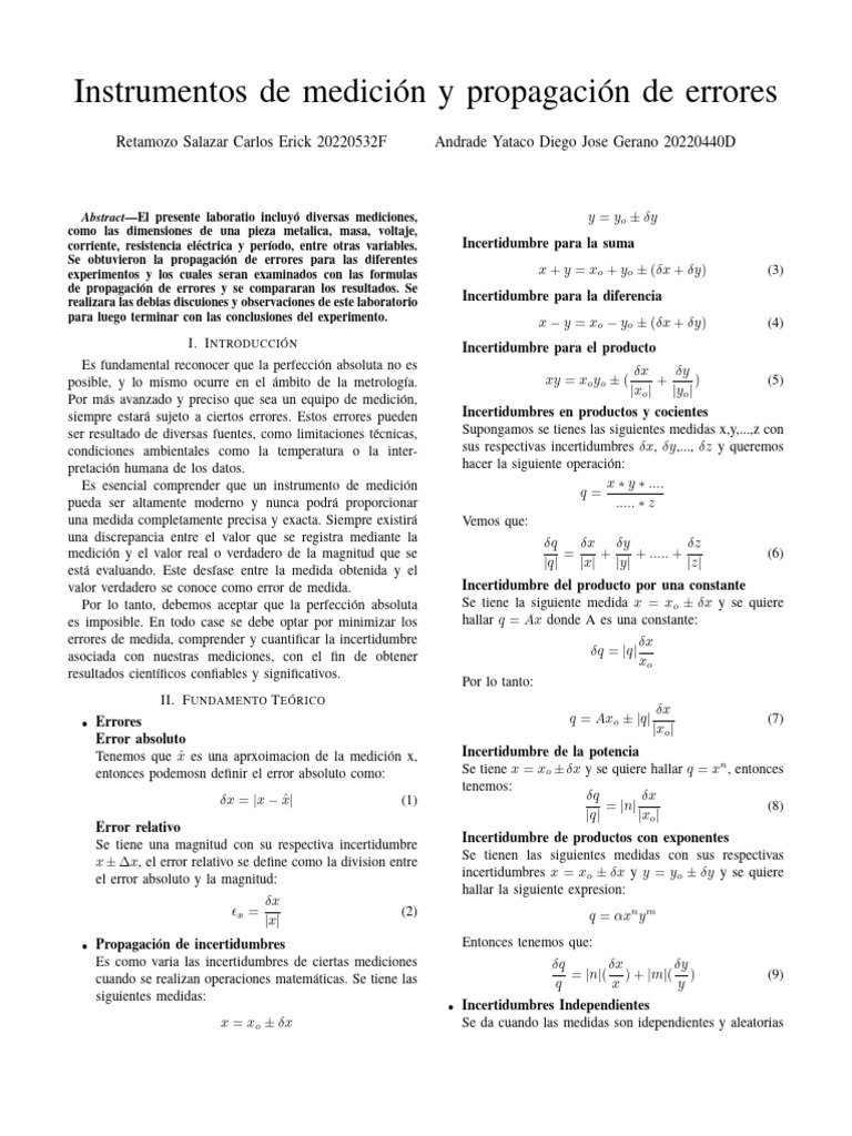 Propagación de Errores en Mediciones | PDF | Medición | Incertidumbre