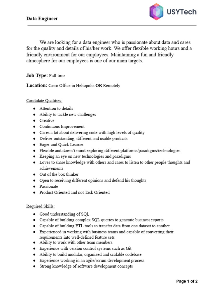 Data Engineer | PDF | Data | Information Technology Management