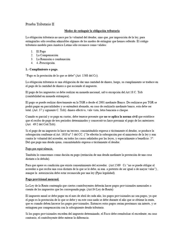 Modos de Extinción de Obligaciones Tributarias | PDF | Pagos | Estatuto ...