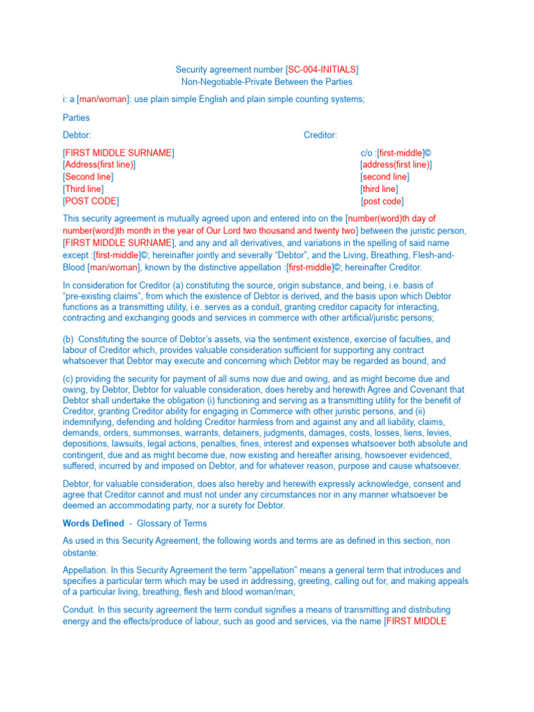 Security Agreement SC-004 Details | PDF | Debtor | Consideration