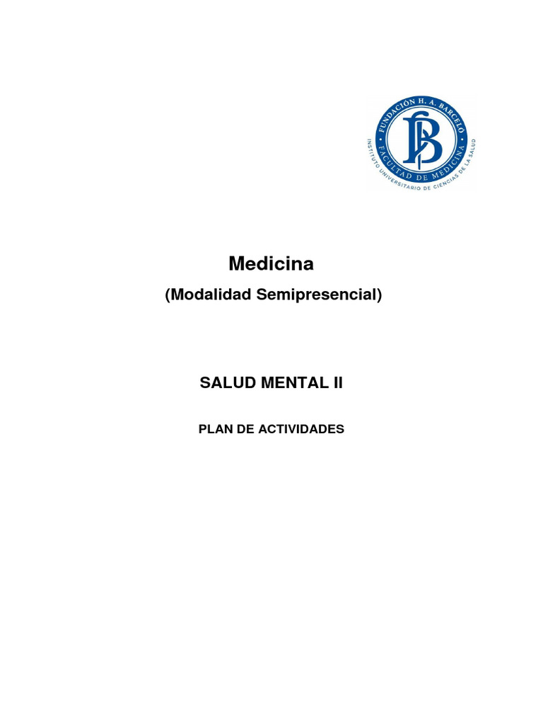 Salud Mental II - Plan de Actividades - Completo - v1 | PDF | Ansiedad ...