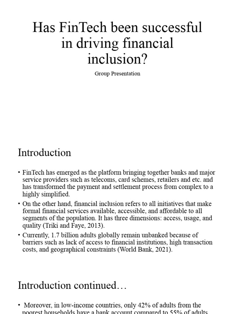 FinTech's Role in Financial Inclusion | PDF | Finance & Money ...