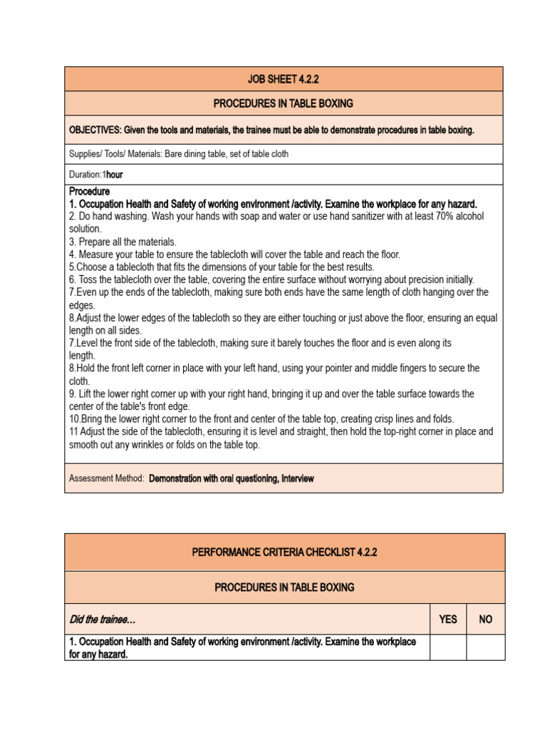 Table Boxing Procedures Guide | PDF | Hand | Hand Washing