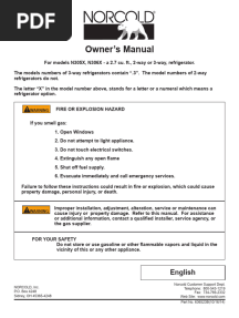 Norcold n305 n306 Refrigerator Owners Manual