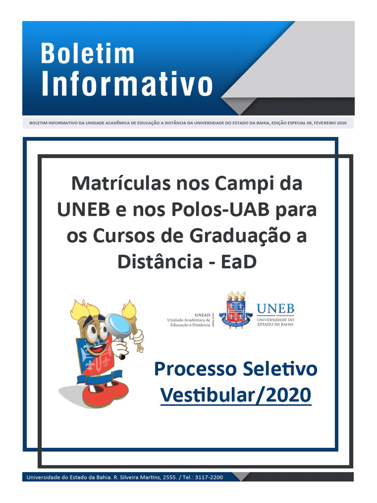 Matrículas EaD UNEB 2020: Informações e Contatos | PDF | Brasil