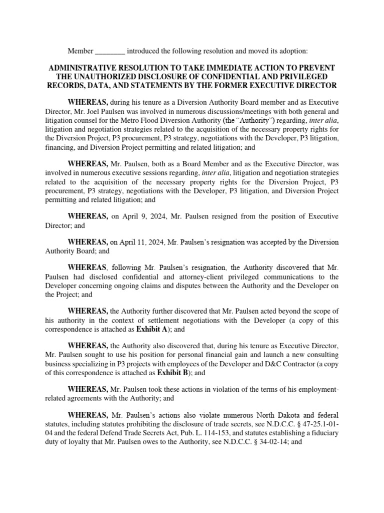 Resolution To Prevent Unauthorized Disclosure of Confidential