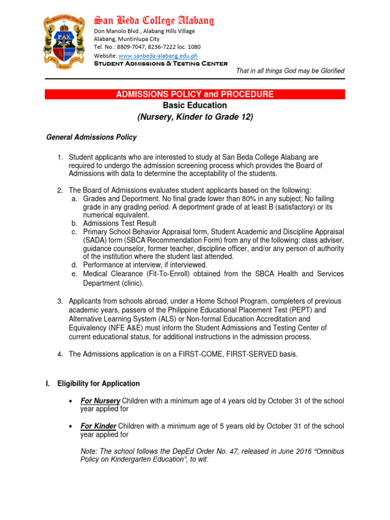 AY 24-25 K-12 Admissions Policy and Guidelines | Download Free PDF ...