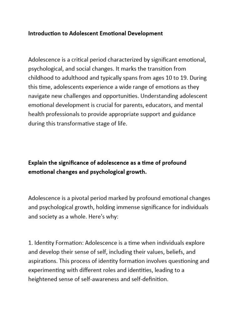 Adolescent Emotional Development Insights | PDF | Adolescence | Mental ...