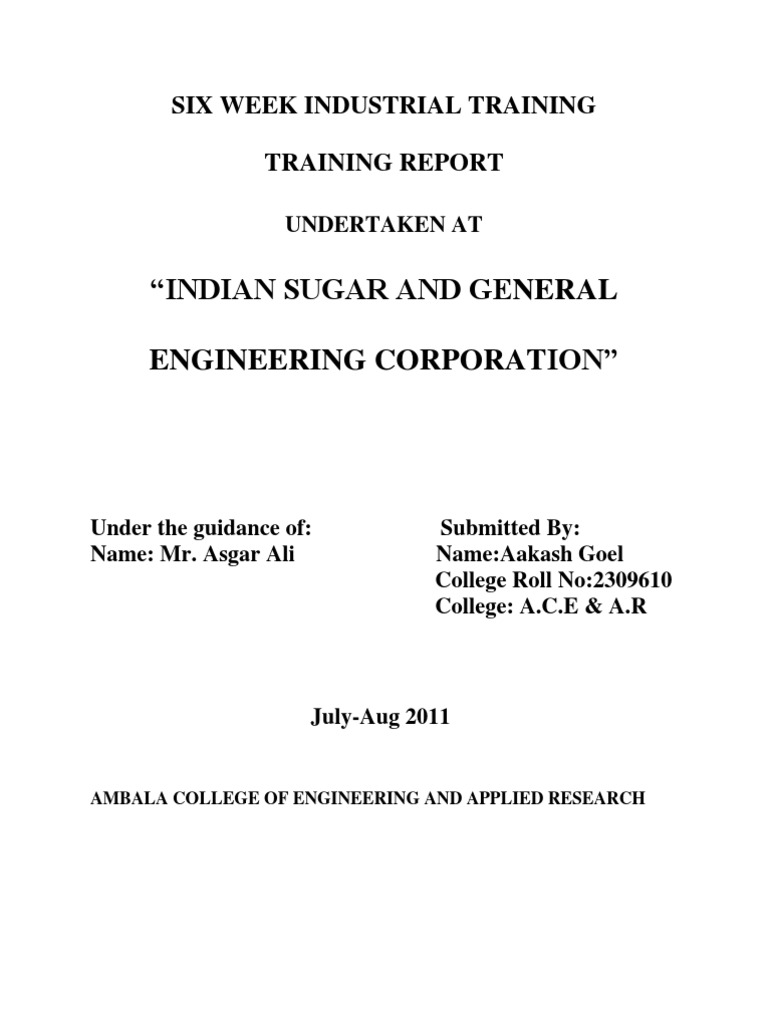 Six Week Training Report: Indian Sugar | PDF
