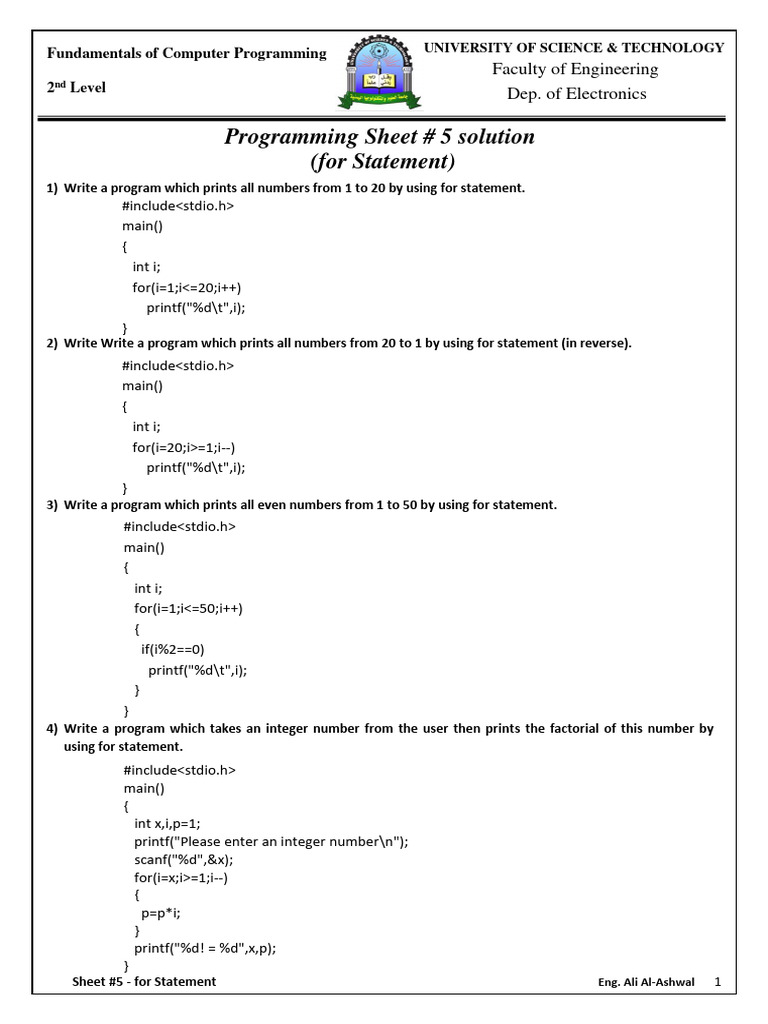 For Statement Programming Exercises | PDF | Computer Libraries ...