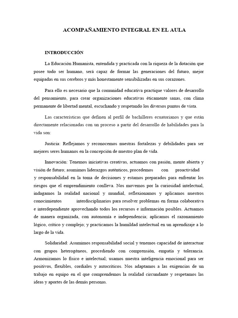 Acompañamiento Integral en El Aula Ejemplos Actividades | PDF | Amor ...