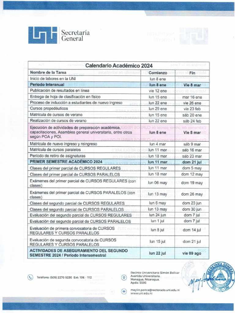 Calendario Académico 2024 Reformado | PDF