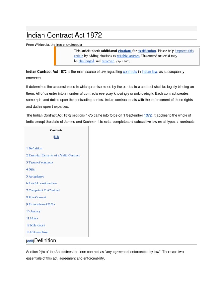Indian Contract Act 1872 | PDF
