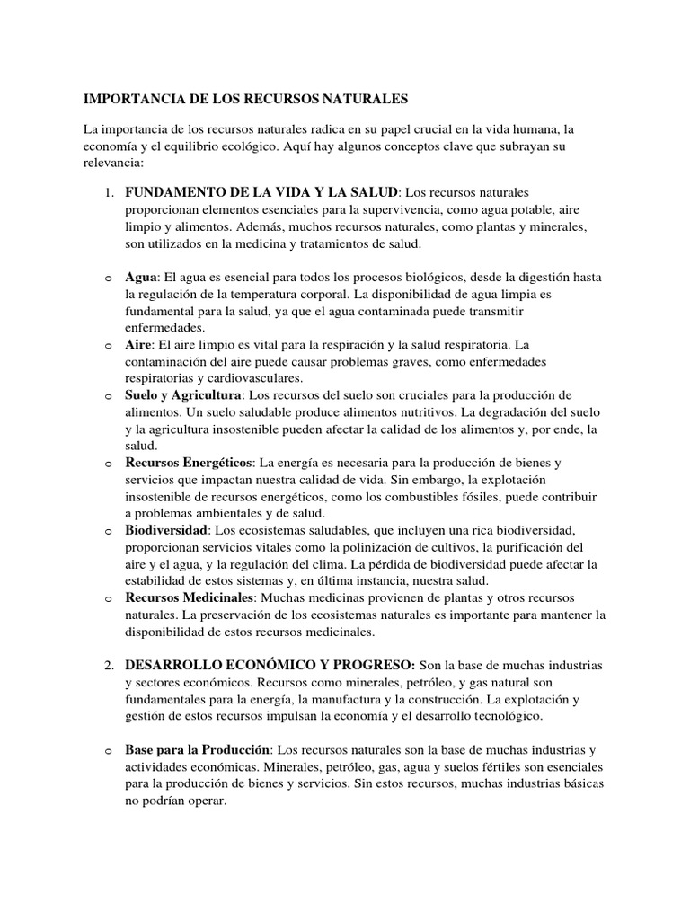 Importancia de Los Recursos Naturales | PDF | Biodiversidad ...