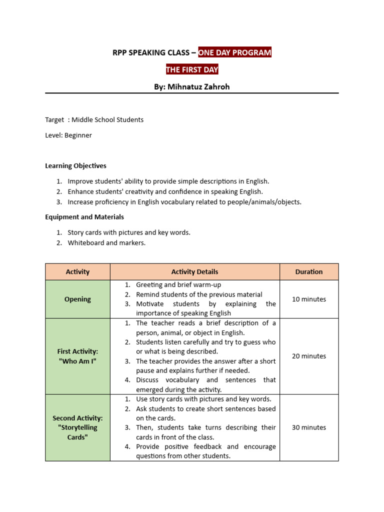 RPP Speaking Class One Day Program | PDF