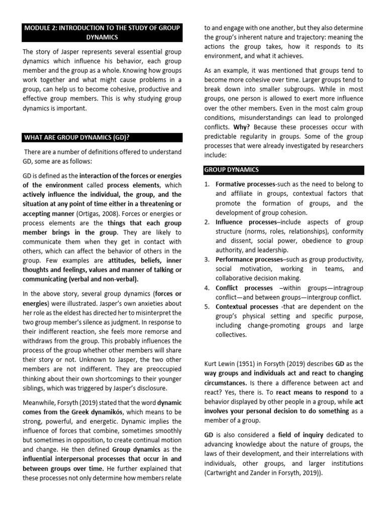 Module 2 - Introduction To The Study of Group Dynamics | PDF ...