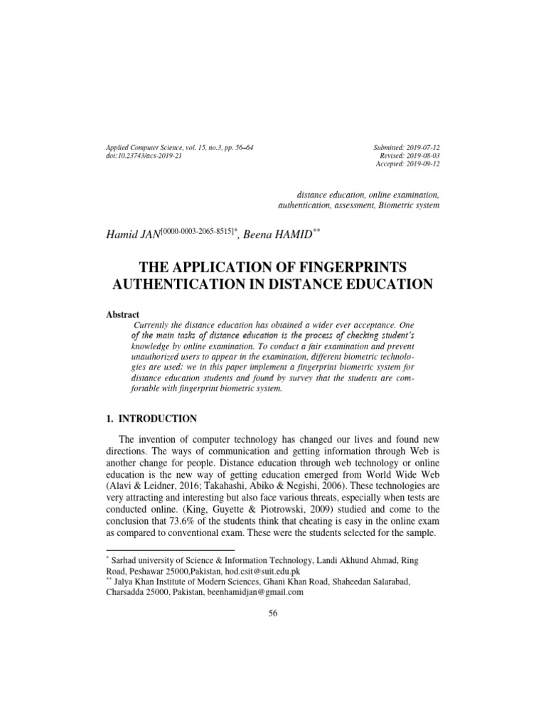 Fingerprint Authentication in Online Exams | PDF | Biometrics | Fingerprint