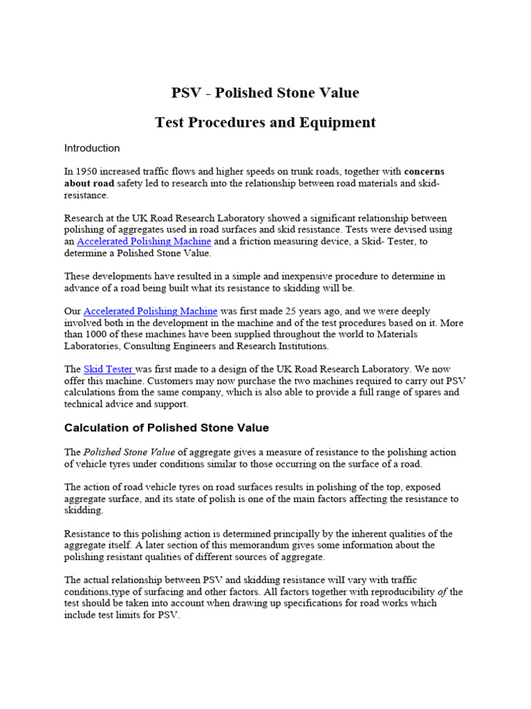 PSV - Polished Stone Value Test Procedures and Equipment | PDF | Rock ...