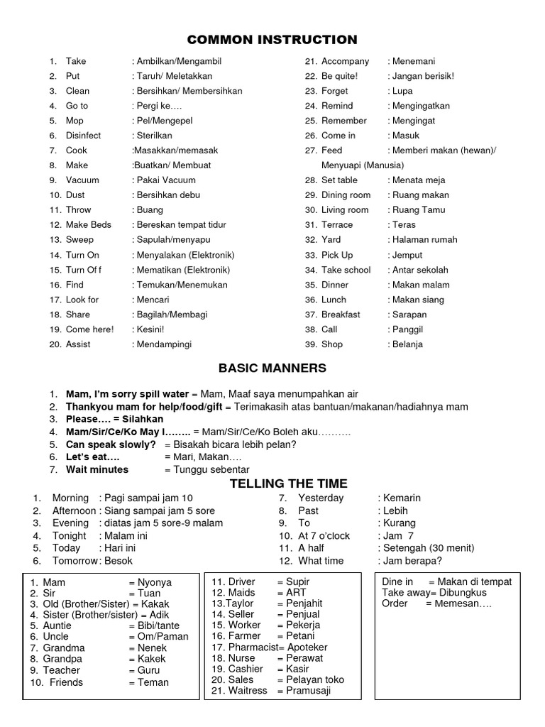 Basic English Commands and Manners | PDF