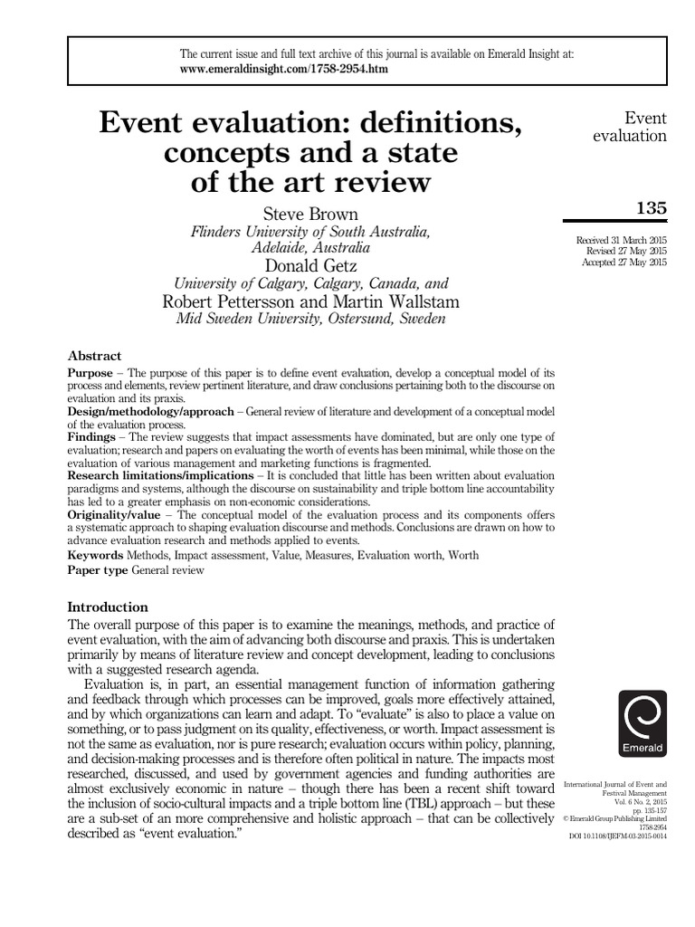 Event Evaluation: Concepts and Models | PDF | Evaluation | Sustainability