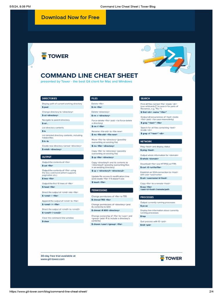 Command Line Cheat Sheet - Tower Blog | PDF