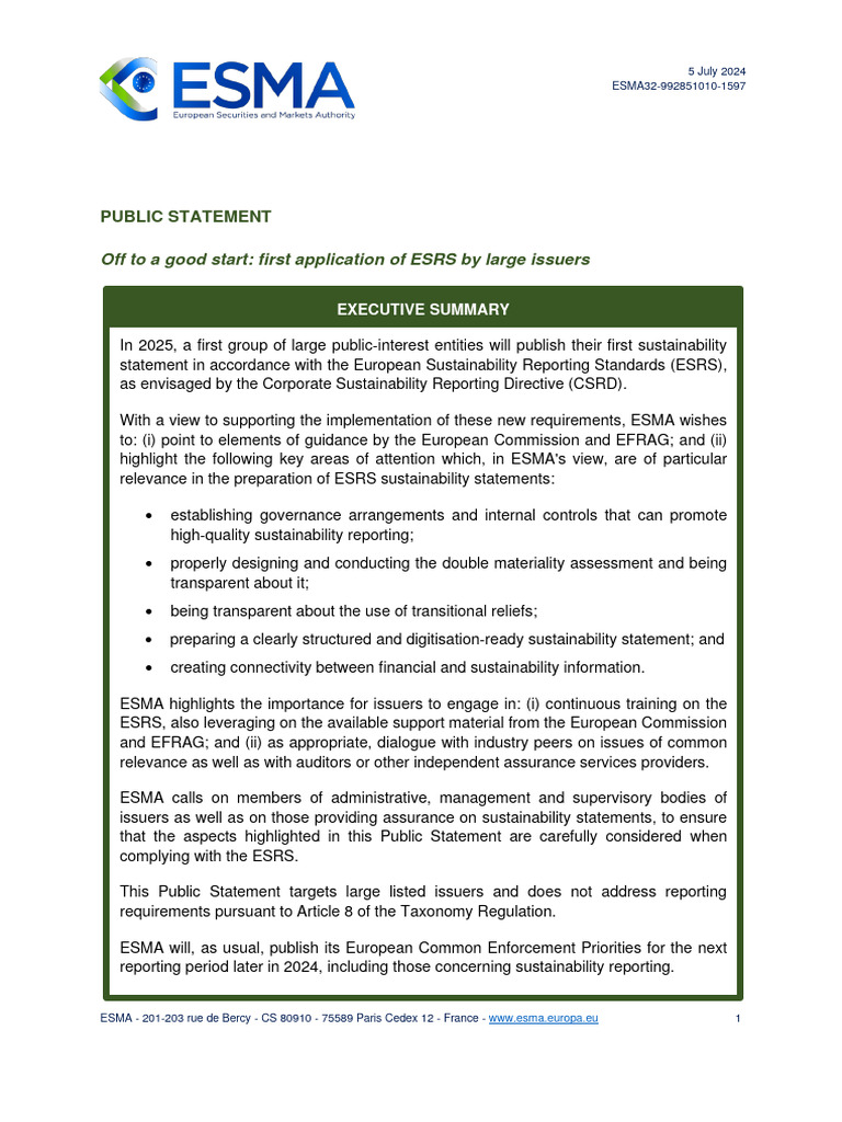 ESMA32-992851010-1597 - ESRS Statement | PDF | Internal Control | Audit