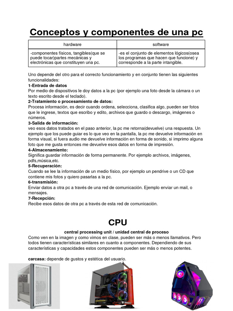 Componentes Físicos de una PC | PDF | Hardware de la computadora ...