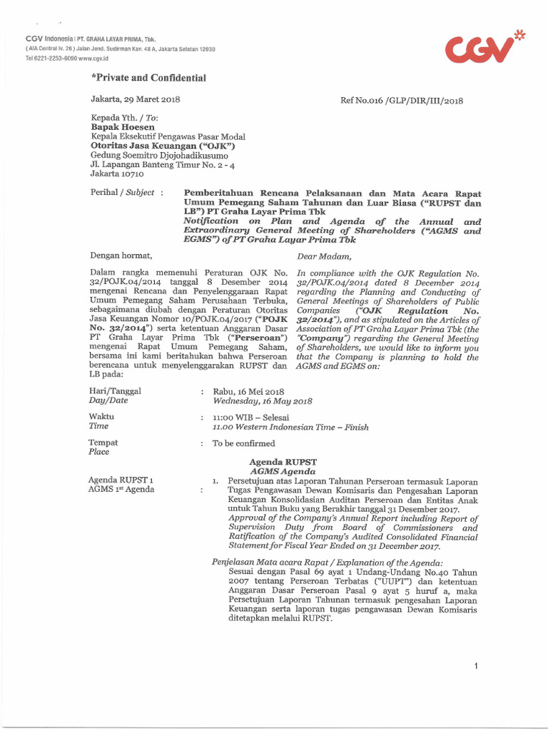 BLTZ - 2018 - RUPST Dan LB - Penyampaian Agenda RUPS Tahunan Dan LB | PDF