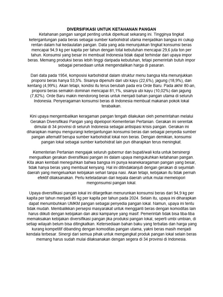 Diversifikasi Pangan untuk Ketahanan Pangan | PDF | Ilmu Sosial ...