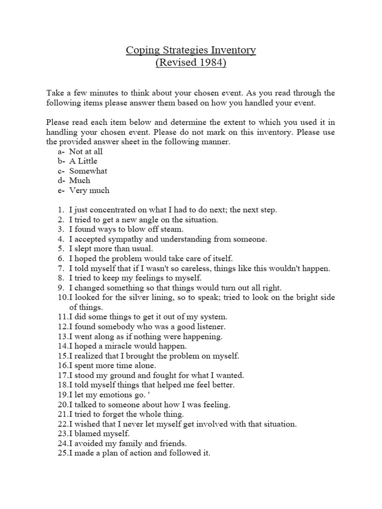 Coping Strategies Inventory | PDF | Feeling