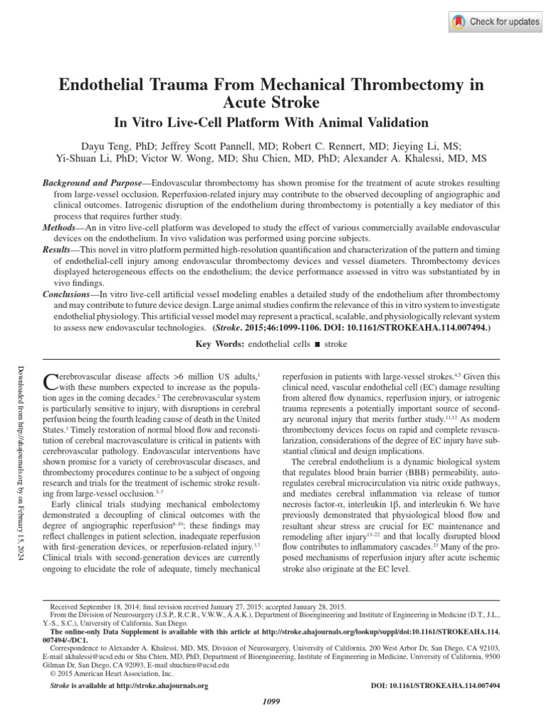 Endothelial Trauma From Mechanical Thrombectomy in Acute Stroke | PDF ...
