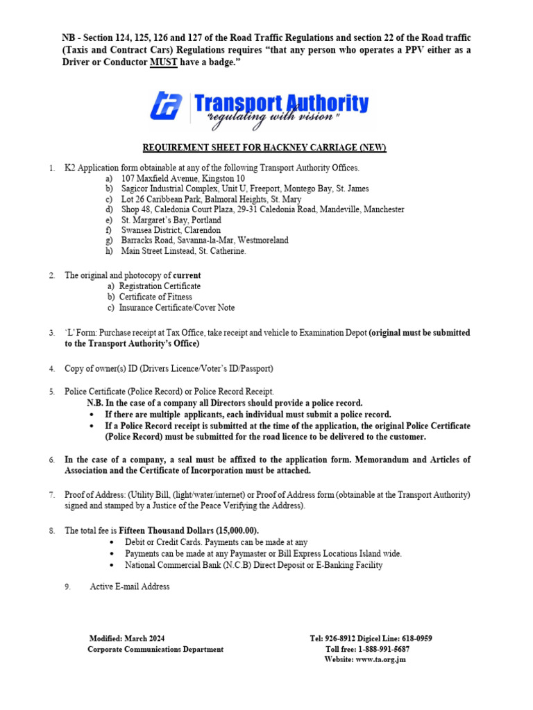 Hackney Carriage Permit Requirements 2024 | PDF | Identity Document ...