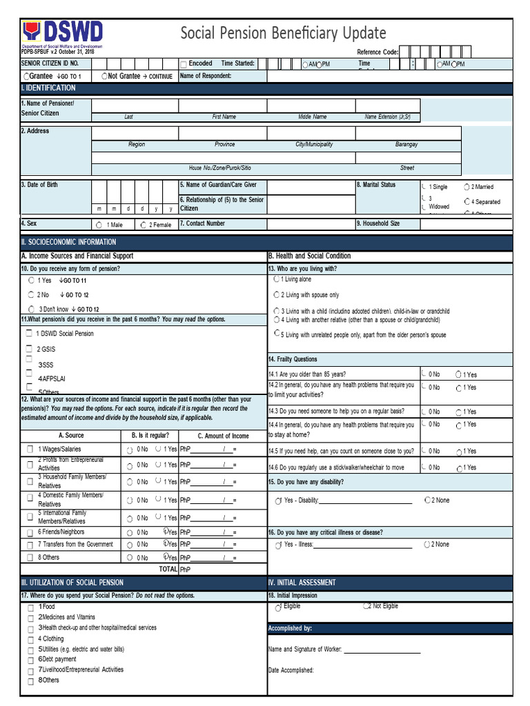 Social Pension Update Form for Seniors | PDF | Family | Income