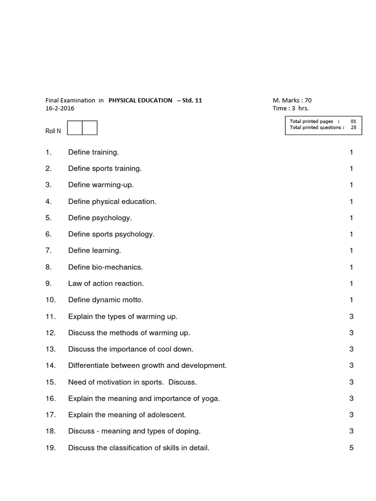 PE Exam for 11th Grade Students | PDF | Psychological Concepts ...