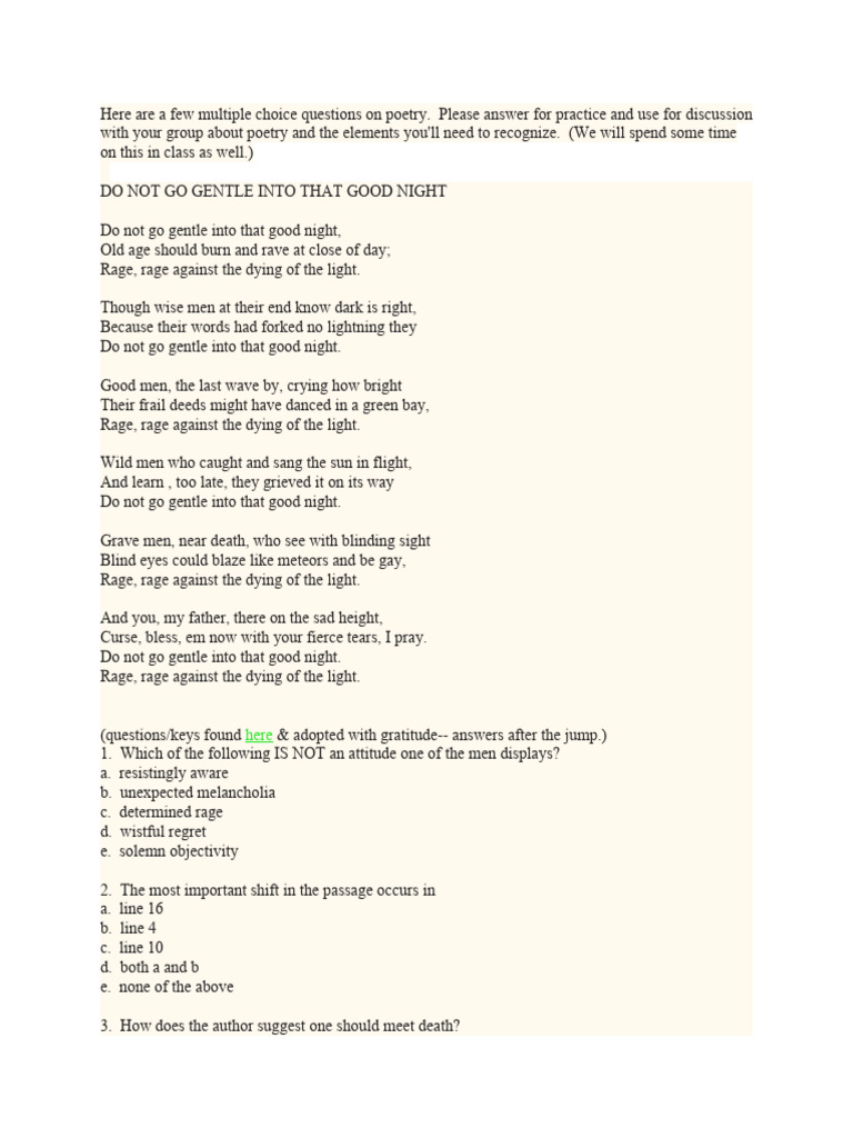 4 Poems Questions and Answers | PDF