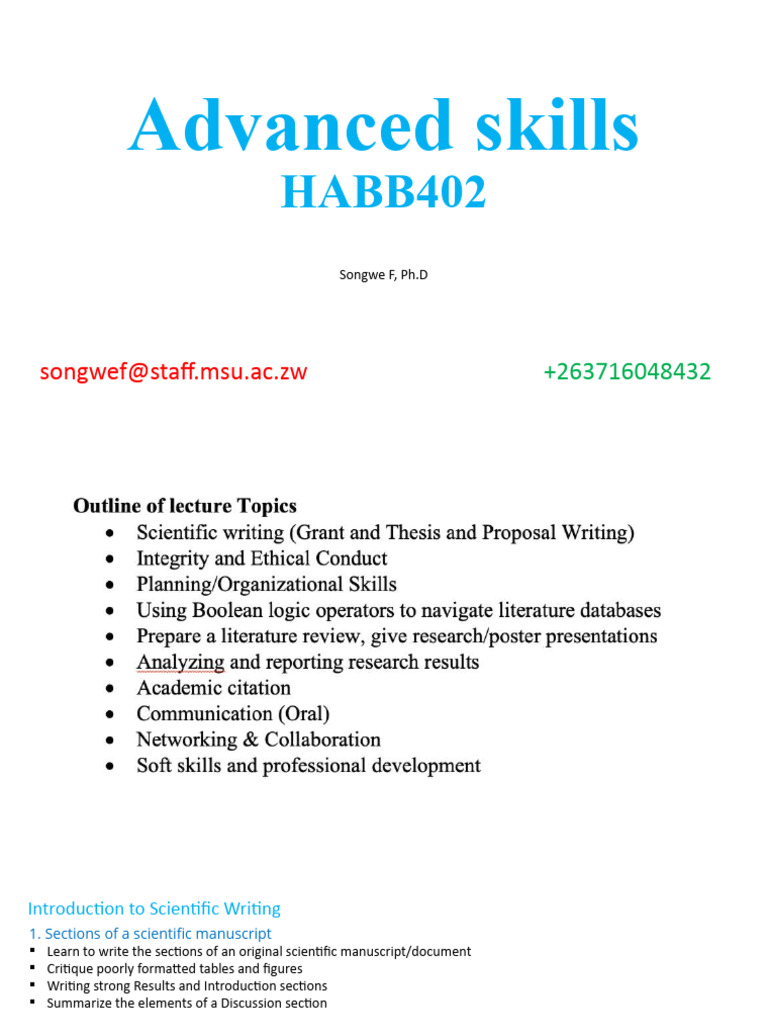 Advanced Skills Lecture 1 | PDF | Hypothesis | Abstract (Summary)