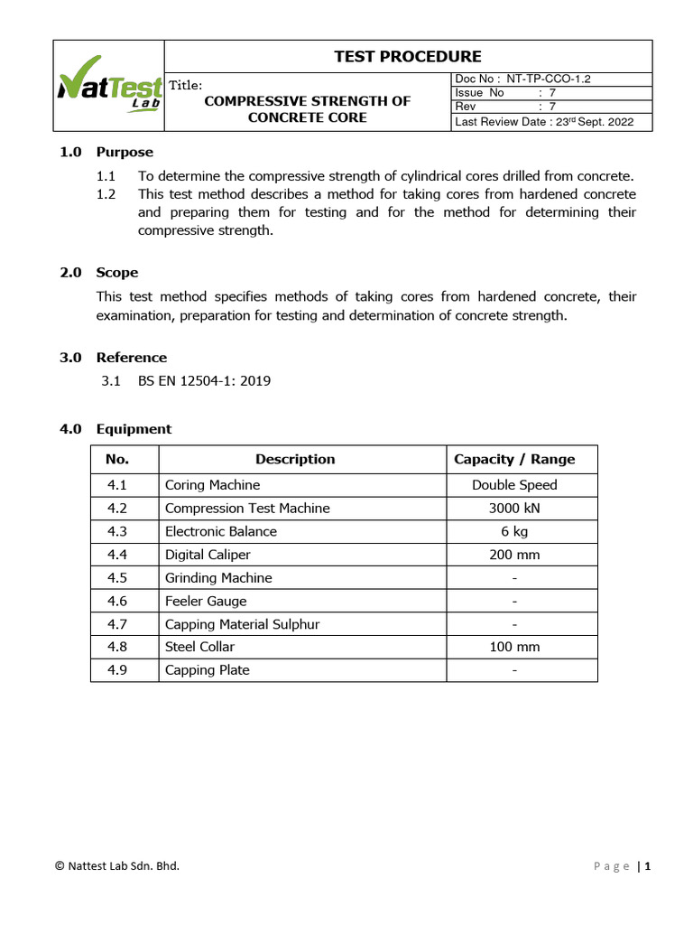 Rev.7 NT-TP-CCO-1.2 Compressive Strength of Concrete Core (230922 ...