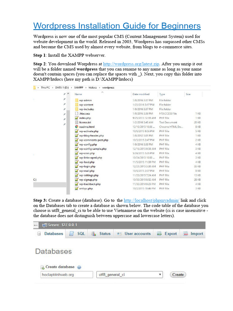 Tutorial 1a-NewWordpress Installation Guide For Beginners | PDF | Word ...