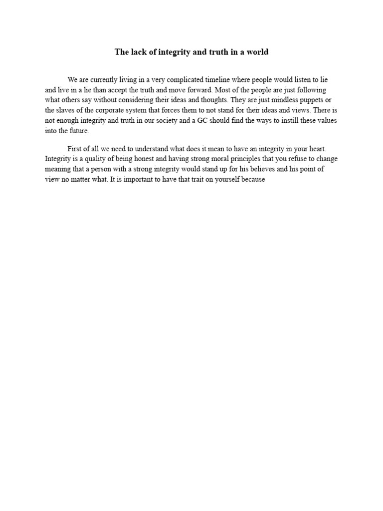 The Lack of Integrity and Truth in A World | PDF | Lifestyle