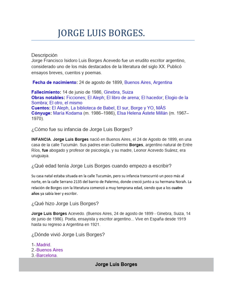 Vida y obra de Jorge Luis Borges | PDF | Clásicos