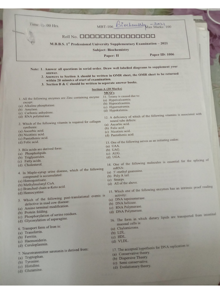 Biochem Pyqs | PDF